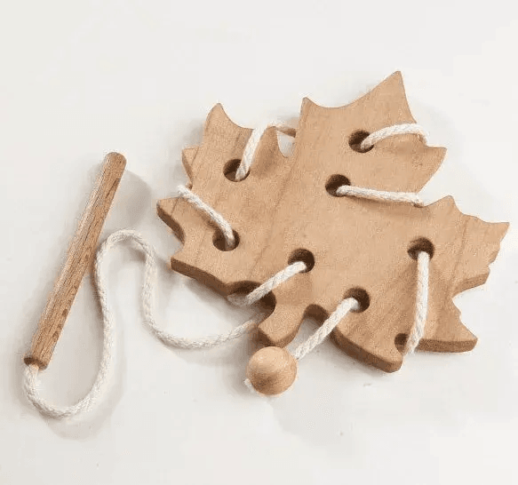 Wooden Lacing Toy Maple Leaf for Fine Motor Skills Development - ToylandEU