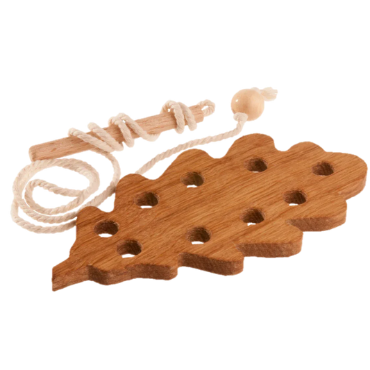 Wooden Lacing Toy Oak Leaf Threading For Fine Motor Skills - ToylandEU