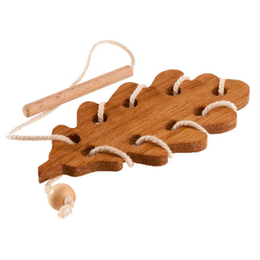 Wooden Lacing Toy Oak Leaf Threading For Fine Motor Skills - ToylandEU