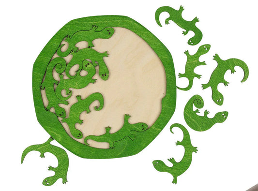 Wooden Lizard Puzzle Mind Challenge In Octagon Frame - ToylandEU
