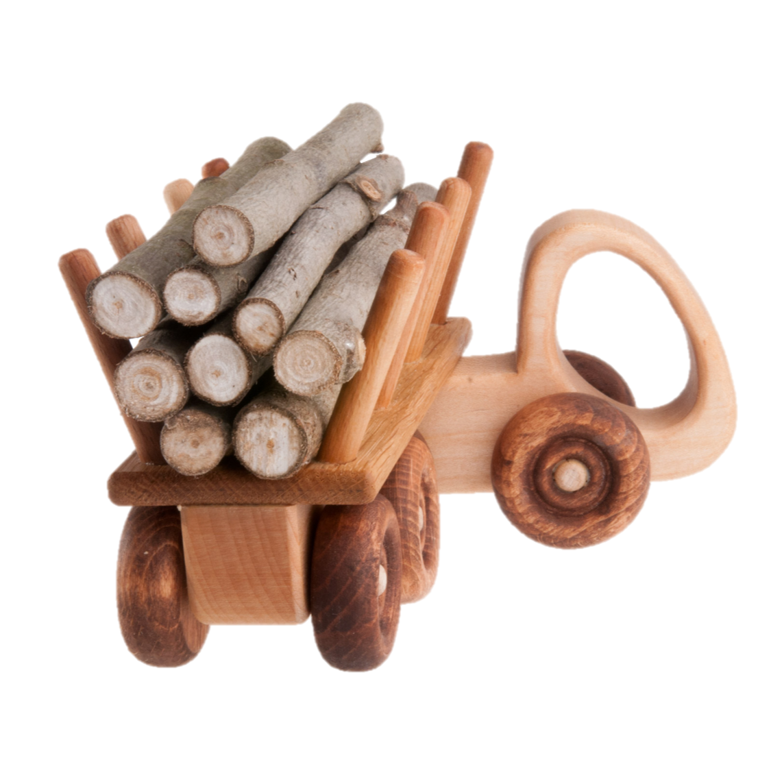 Wooden Logging Truck Toy With Detachable Carrier And Real Logs - ToylandEU