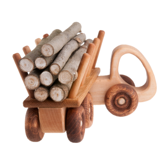 Wooden Logging Truck Toy With Detachable Carrier And Real Logs - ToylandEU