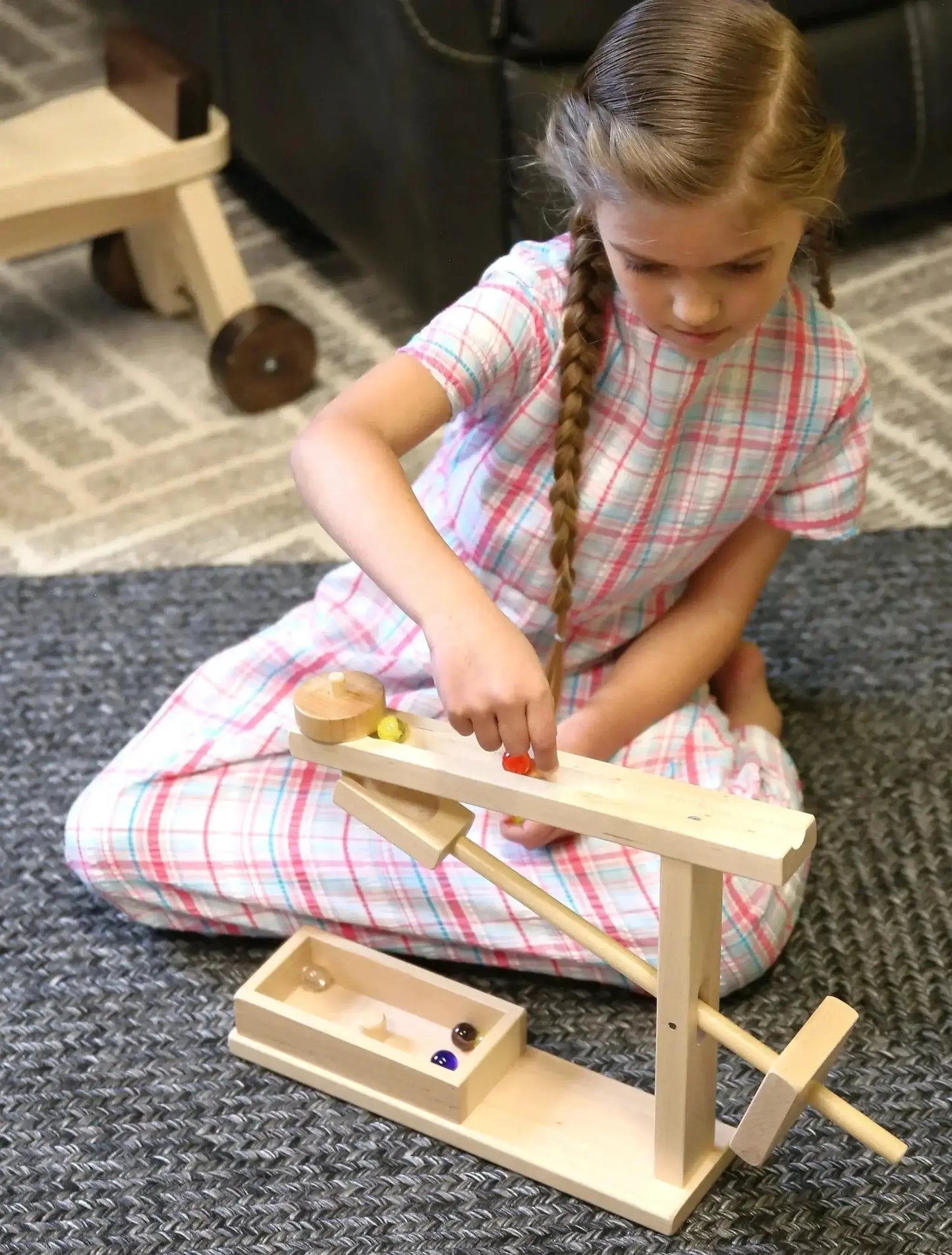 Amish-Made Wooden Marble Roller Machine Toy, Child-Safe Maple/Walnut Finish - ToylandEU