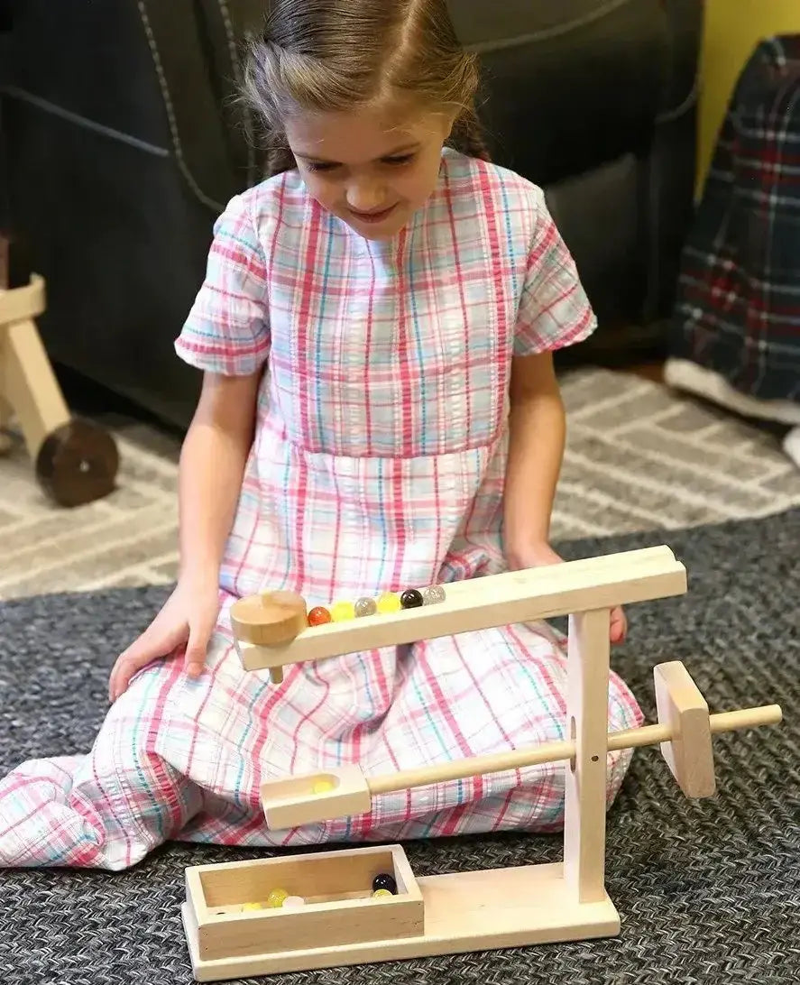 Amish-Made Wooden Marble Roller Machine Toy, Child-Safe Maple/Walnut Finish - ToylandEU