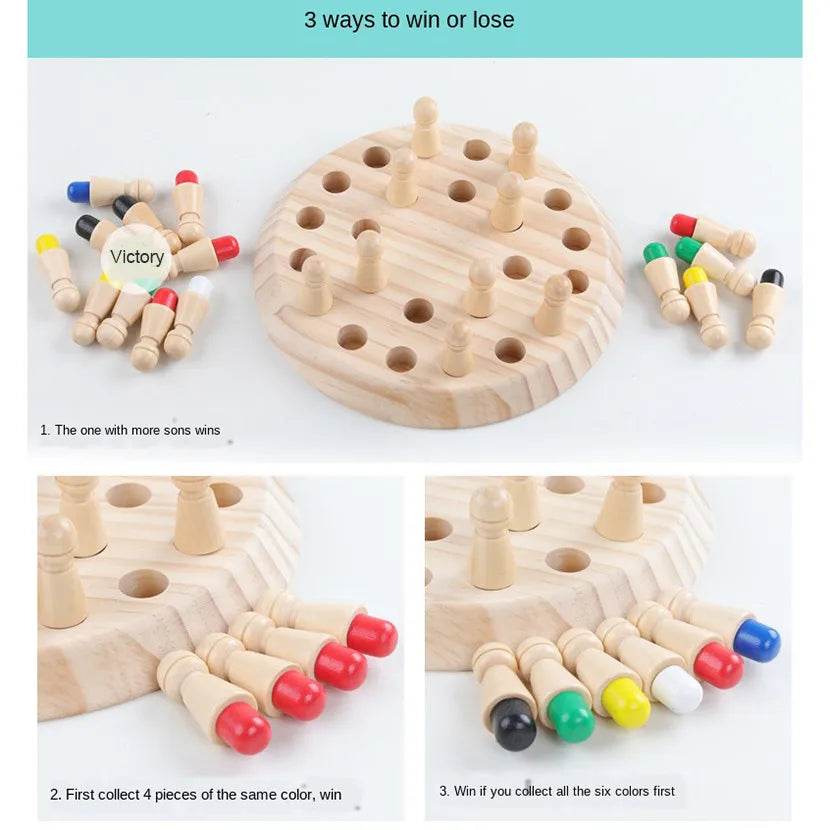 Wooden Memory Match Stick Chess Color Game Board Puzzles Montessori Educational Toy for Children - ToylandEU