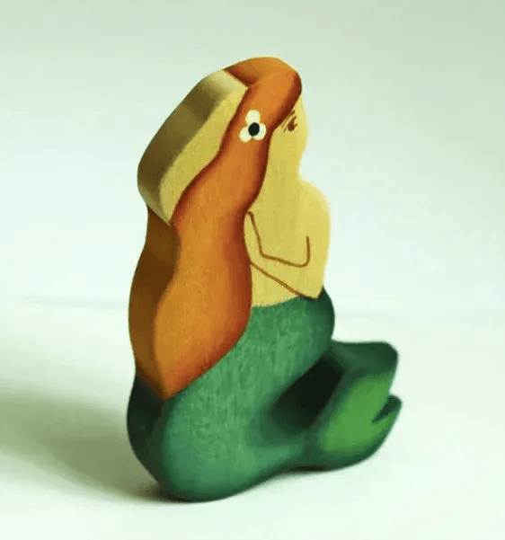 Handmade Wooden Mermaid Figure for Sea Creature Playsets - ToylandEU