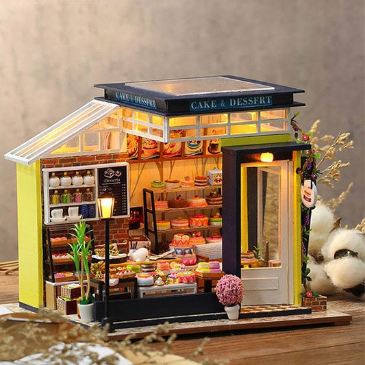 Wooden Miniature Cake Shop Dollhouse Kit for Creative Assembly Fun - ToylandEU