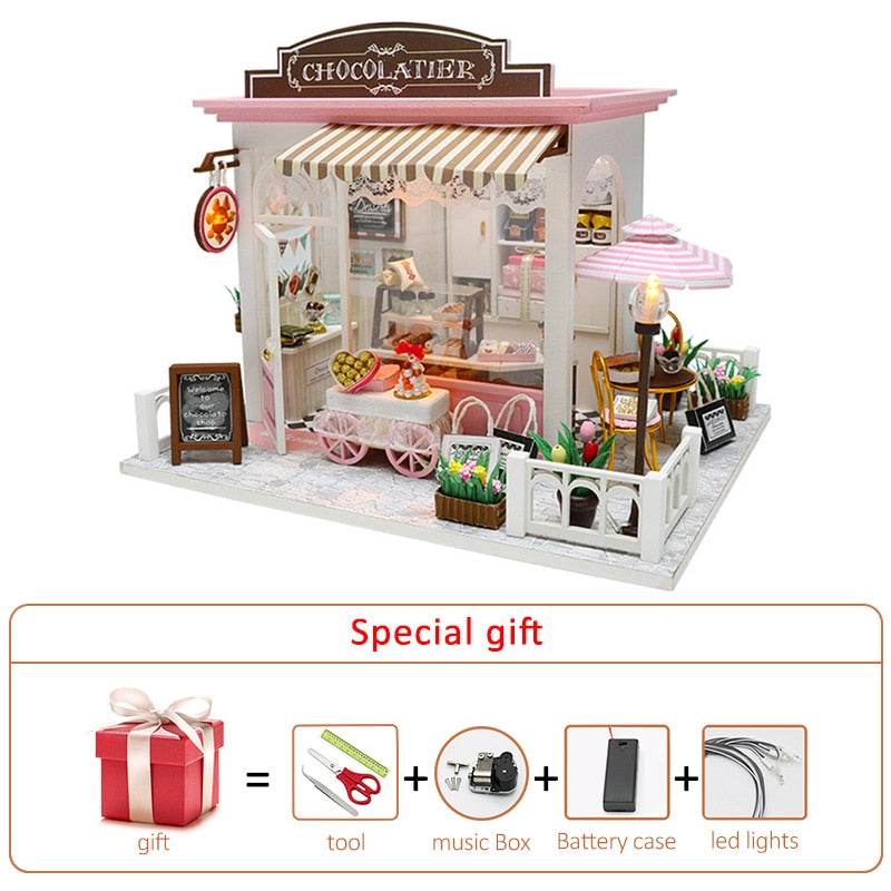Wooden Miniature Cake Shop Dollhouse Kit for Creative Assembly Fun - ToylandEU