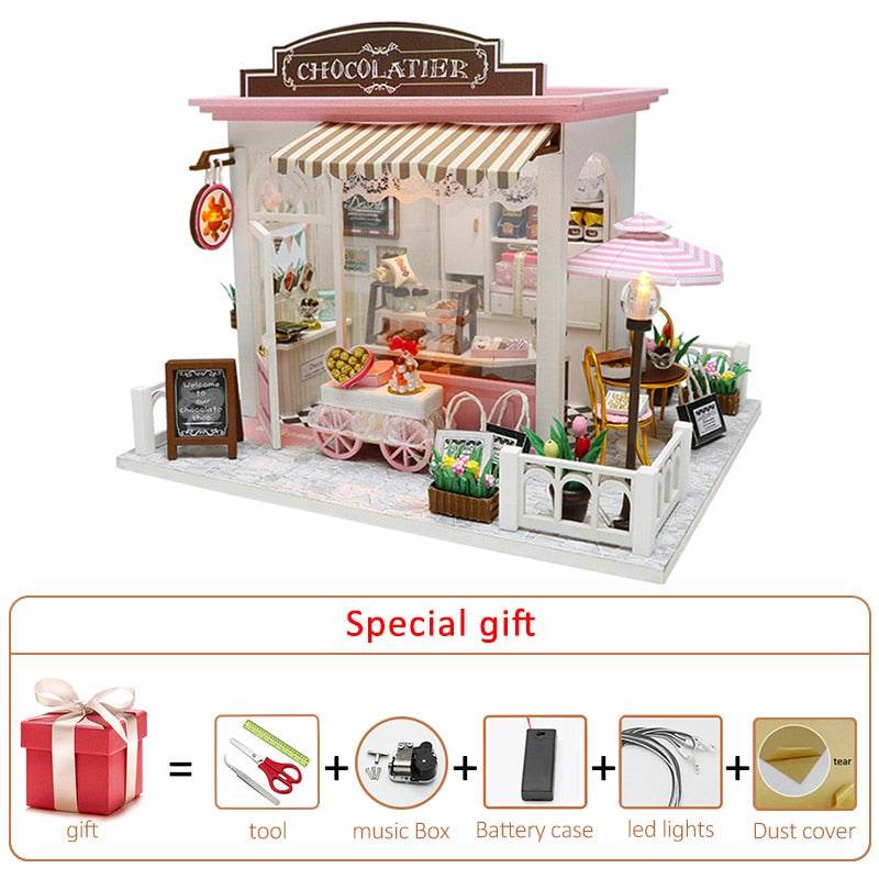Wooden Miniature Cake Shop Dollhouse Kit for Creative Assembly Fun - ToylandEU