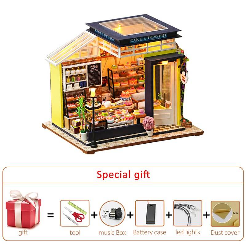 Wooden Miniature Cake Shop Dollhouse Kit for Creative Assembly Fun - ToylandEU