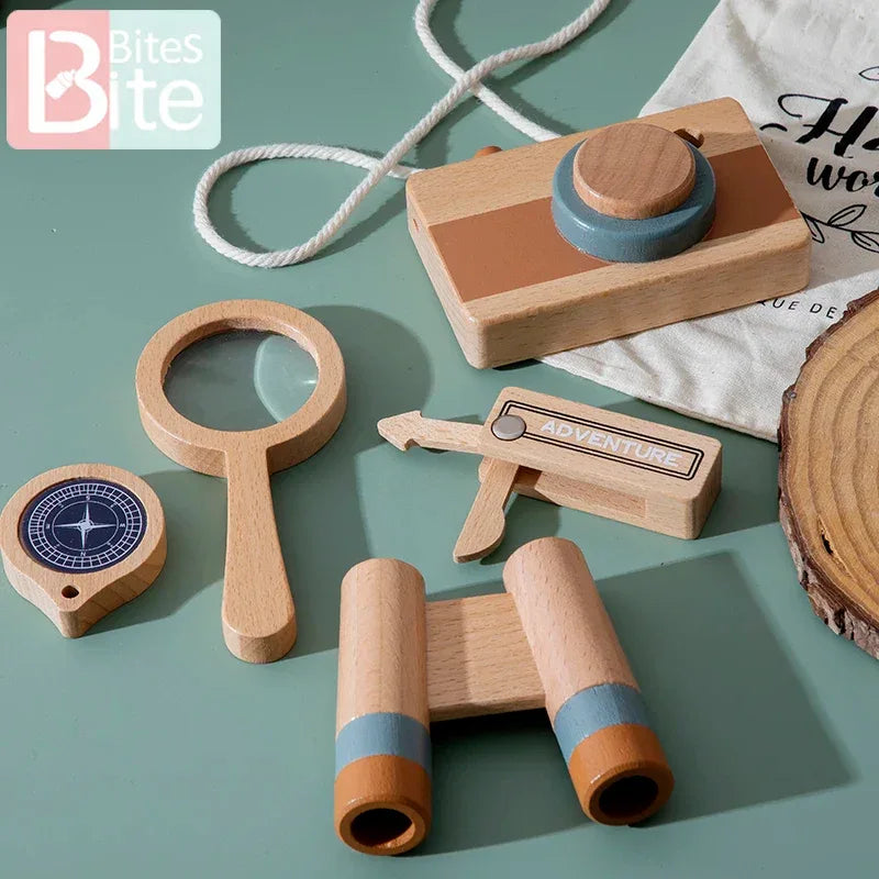 Wooden Montessori Adventure Set With Telescope Compass Magnifier Educational Toy For Kids - ToylandEU