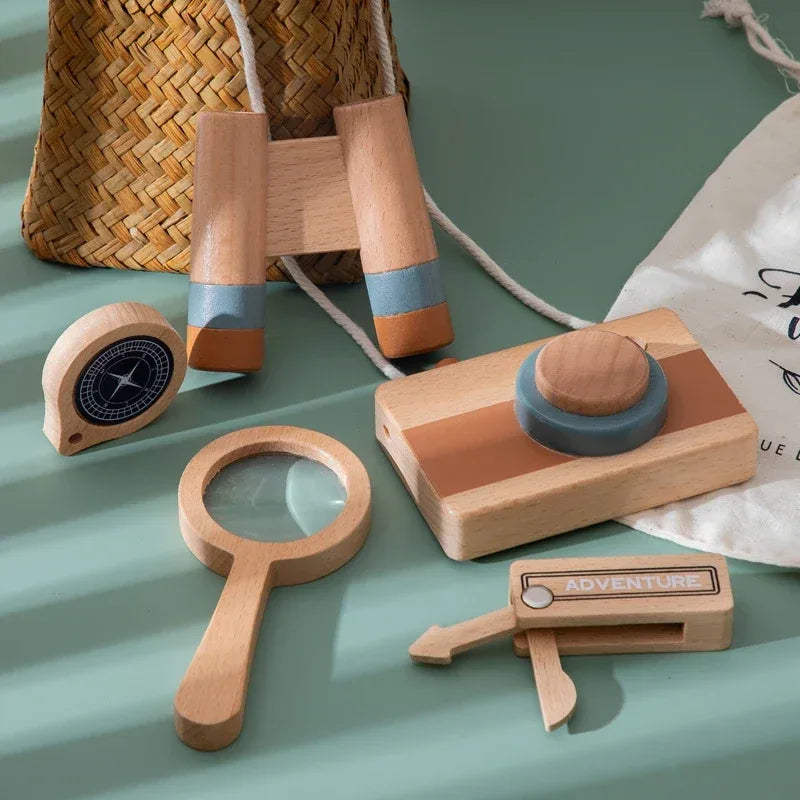 Wooden Montessori Adventure Set With Telescope Compass Magnifier Educational Toy For Kids - ToylandEU