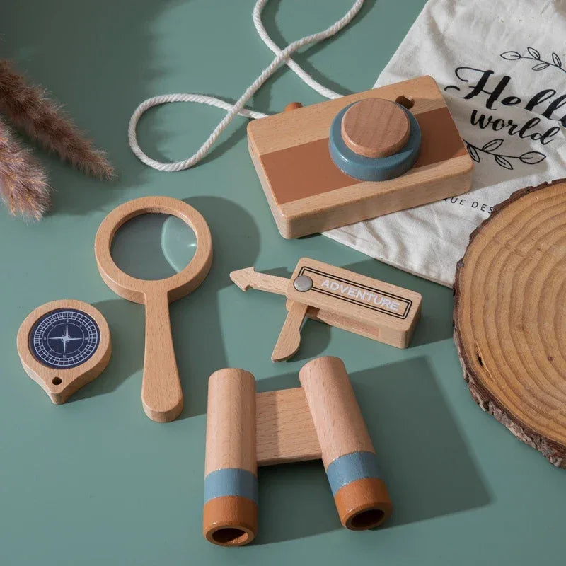 Wooden Montessori Adventure Set With Telescope Compass Magnifier Educational Toy For Kids - ToylandEU