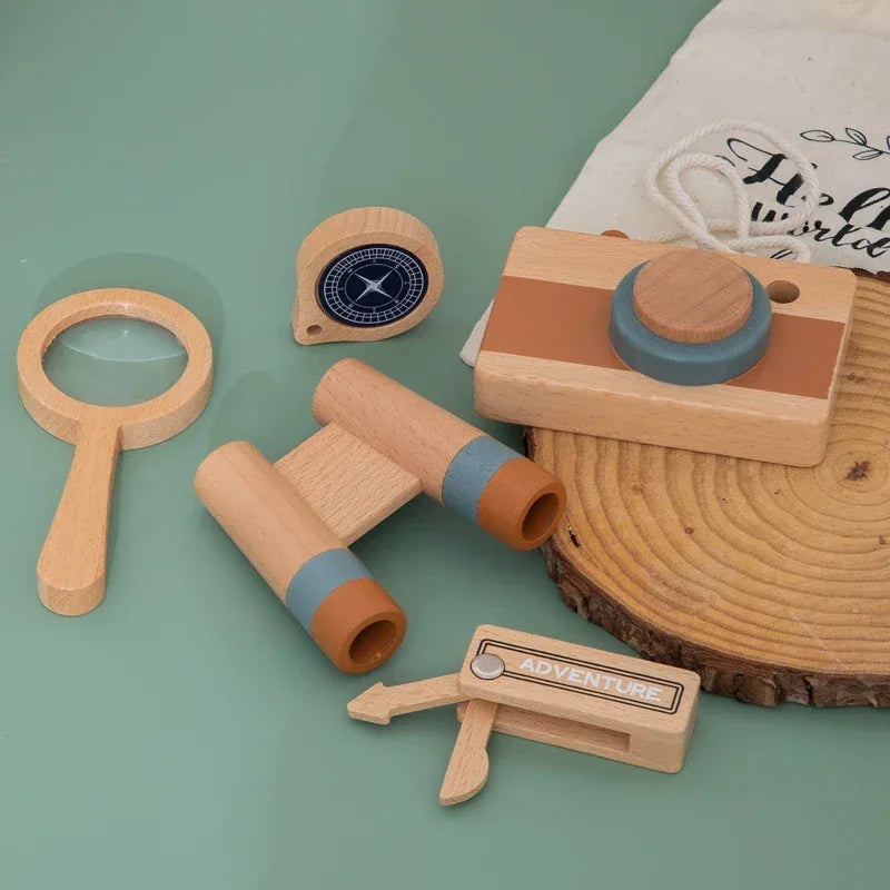 Wooden Montessori Adventure Set With Telescope Compass Magnifier Educational Toy For Kids - ToylandEU