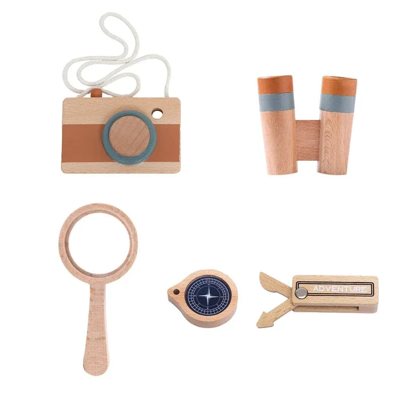 Wooden Montessori Adventure Set With Telescope Compass Magnifier Educational Toy For Kids - ToylandEU