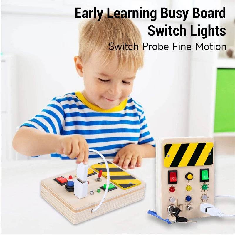 Children Montessori Busy Board with LED Light Switches Control Panel Sensory Educational Toy for Hand Eye Coordination and Development Gift - ToylandEU
