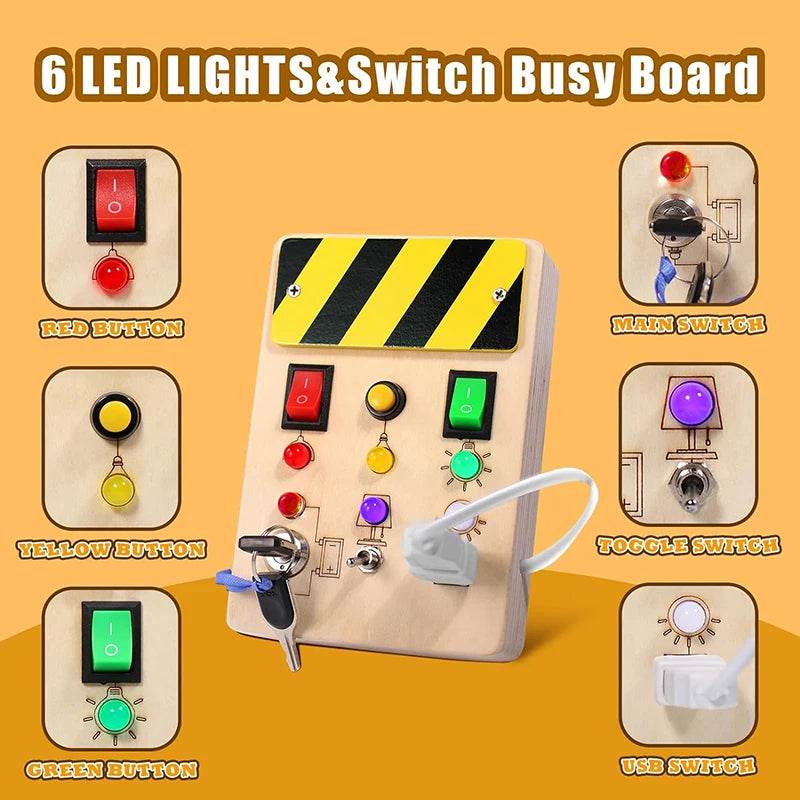 Children Montessori Busy Board with LED Light Switches Control Panel Sensory Educational Toy for Hand Eye Coordination and Development Gift - ToylandEU