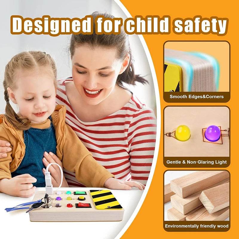 Children Montessori Busy Board with LED Light Switches Control Panel Sensory Educational Toy for Hand Eye Coordination and Development Gift - ToylandEU