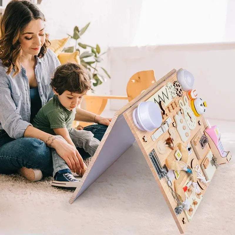 Wooden Montessori Busy Board for Toddlers With Sensory Activities - ToylandEU