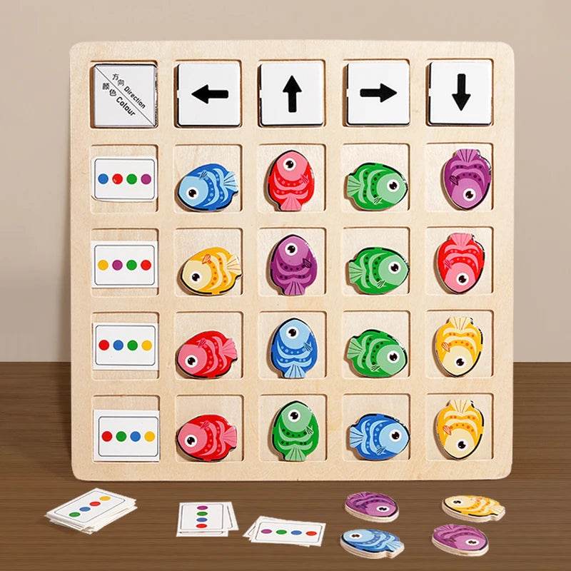 Children's Wooden Montessori Toys Kids Logical Thinking Training Direction Color Cognition Educational Battle Board Game - ToylandEU