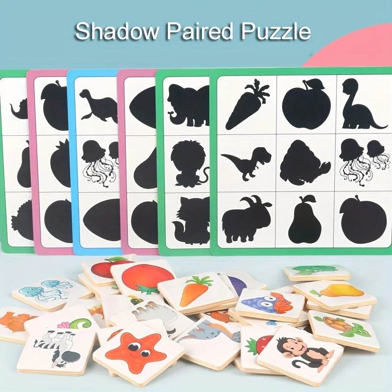 Wooden Montessori Find Shape Toys Animal Fruit Shadow Puzzle - ToylandEU
