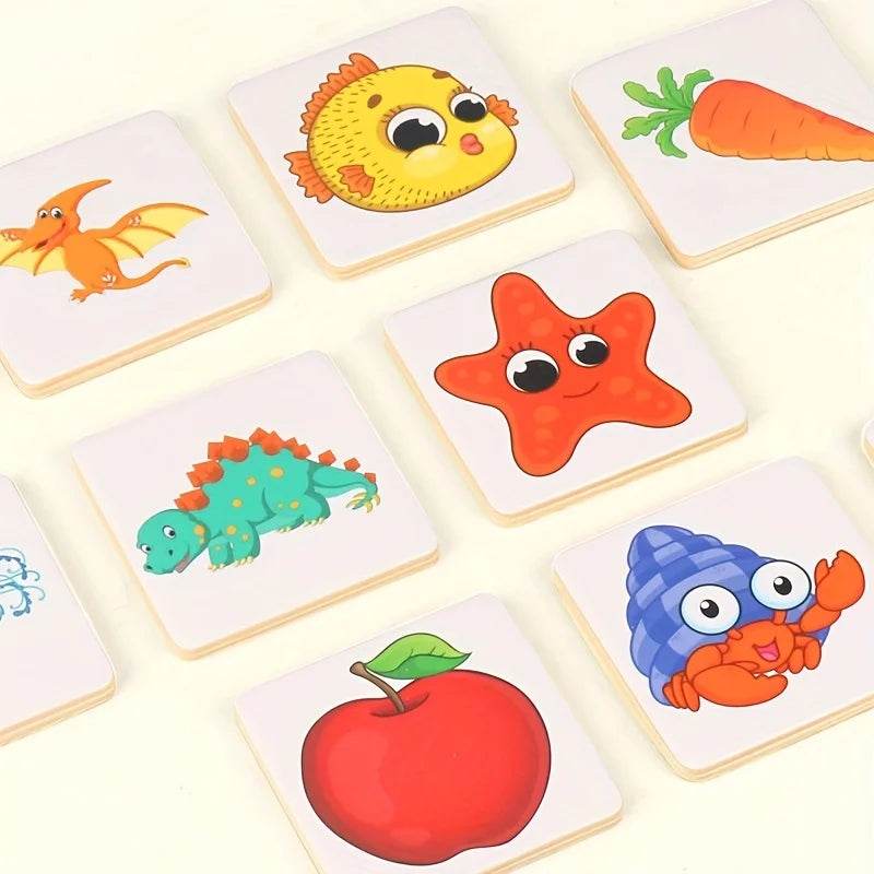 Wooden Montessori Find Shape Toys Animal Fruit Shadow Puzzle - ToylandEU