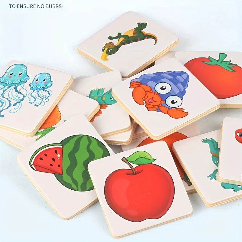Wooden Montessori Find Shape Toys Animal Fruit Shadow Puzzle - ToylandEU