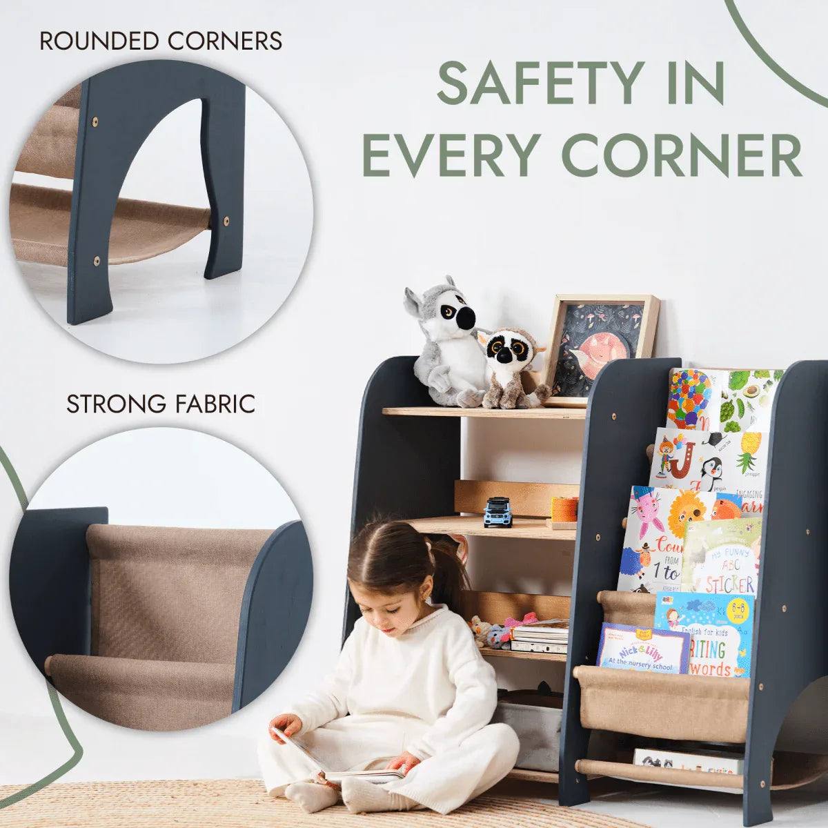 Wooden Montessori Shelves for Toddler 2in1: Bookshelf & Toy Shelving - ToylandEU