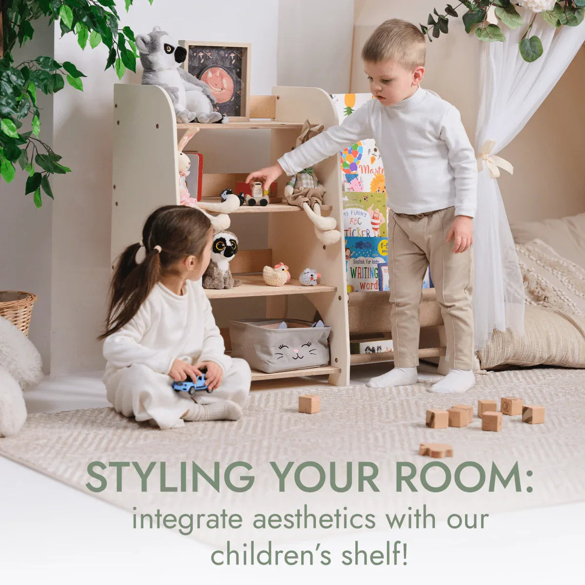 Wooden Montessori Shelves for Toddler 2in1: Bookshelf & Toy Shelving - ToylandEU