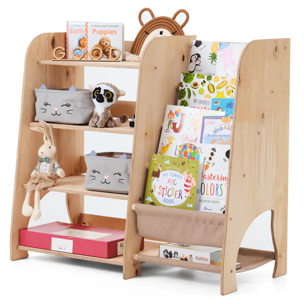 Wooden Montessori Shelves for Toddler 2in1: Bookshelf & Toy Shelving - ToylandEU