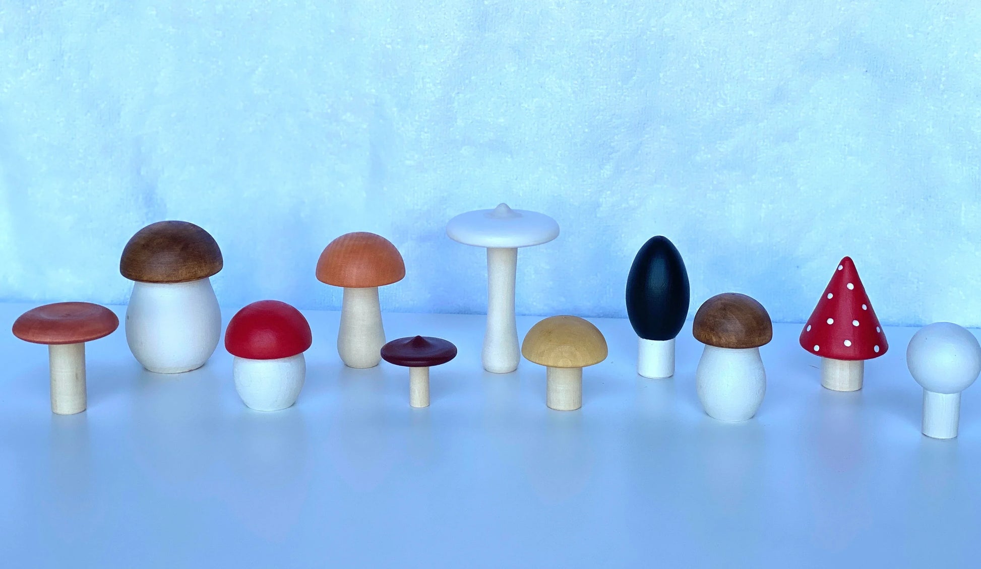 Wooden Mushroom Toys Set Of Eleven For Creative Play - ToylandEU