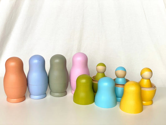 Wooden Nesting Dolls With Peg Dolls Pastel For Educational Play - ToylandEU