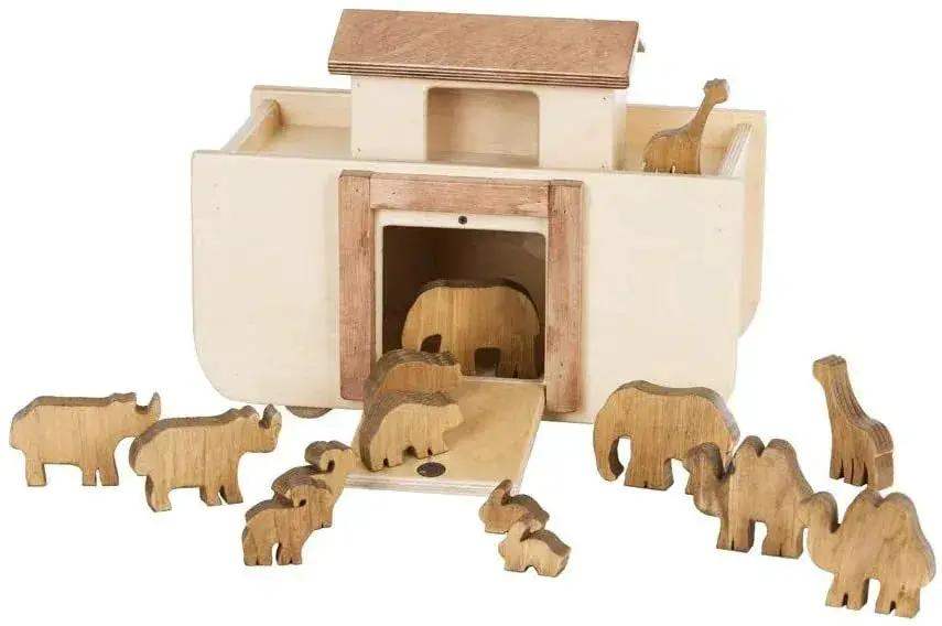 Wooden Noah's Ark Toy with 14 Toy Animals, Amish-Made - ToylandEU