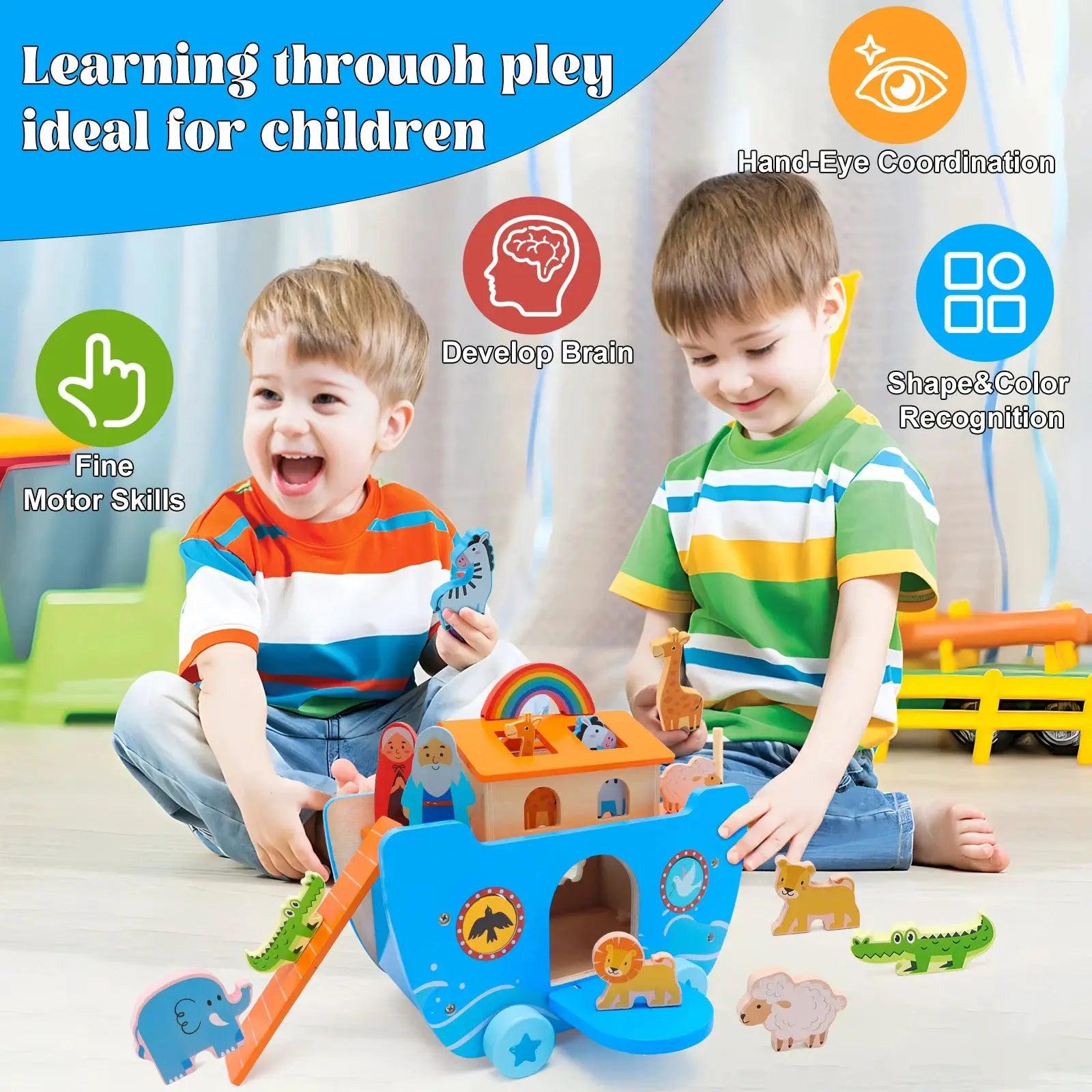  Wooden Noahs Ark Animal Blocks Educational Toy -  ToylandEU™