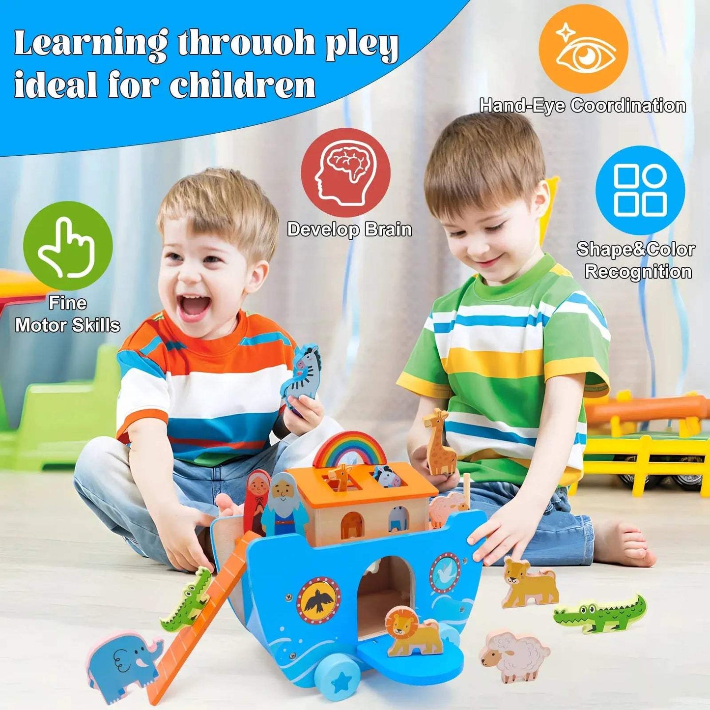  Wooden Noahs Ark Animal Blocks Educational Toy -  ToylandEU™