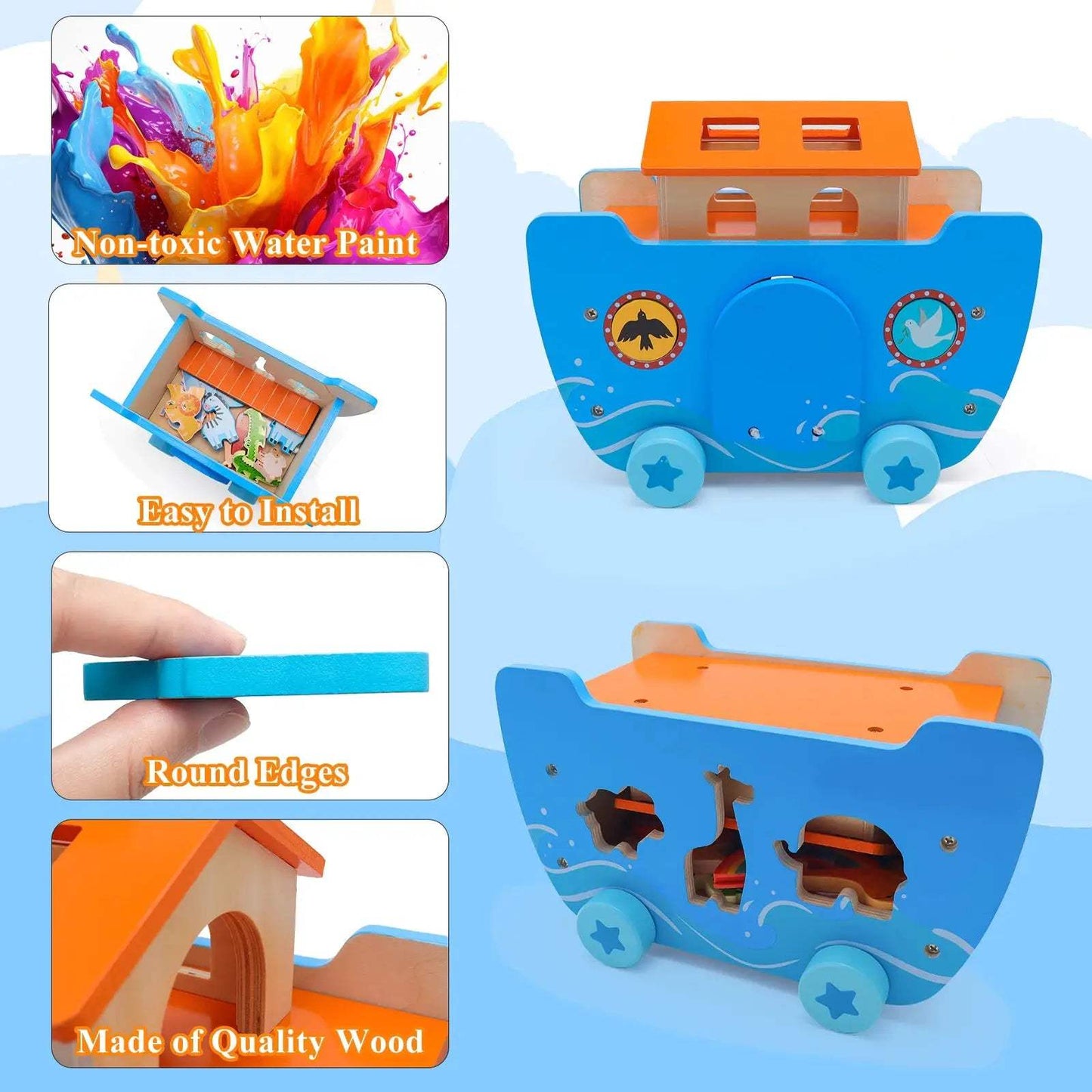  Wooden Noahs Ark Animal Blocks Educational Toy -  ToylandEU™