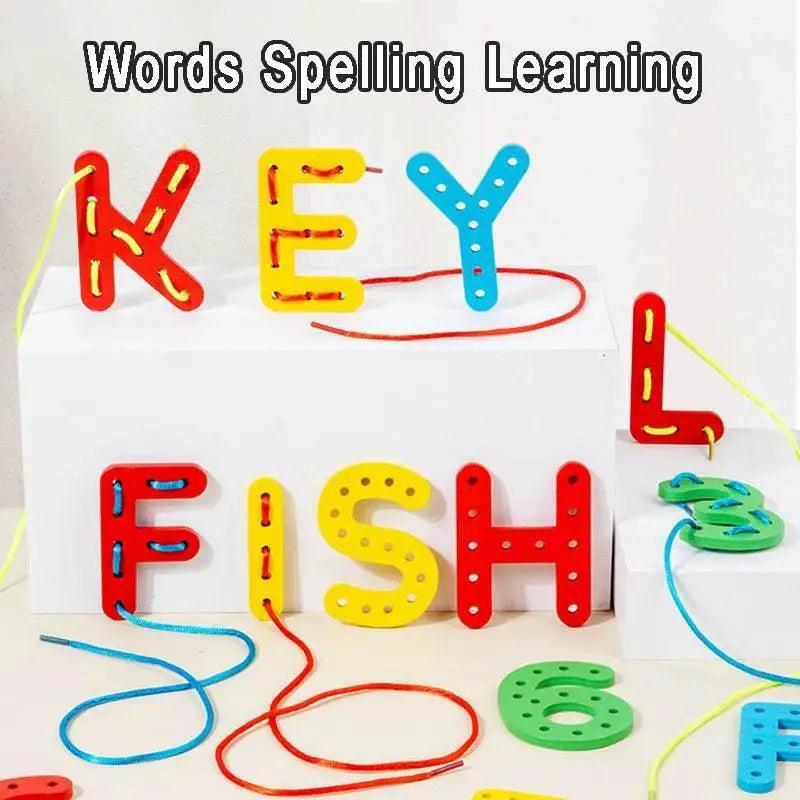  Wooden Number Letter Rope Game for Early Education Cognitive Development Handcrafted Rope Educational Toys for Hand Eye Coordination Training -  ToylandEU™