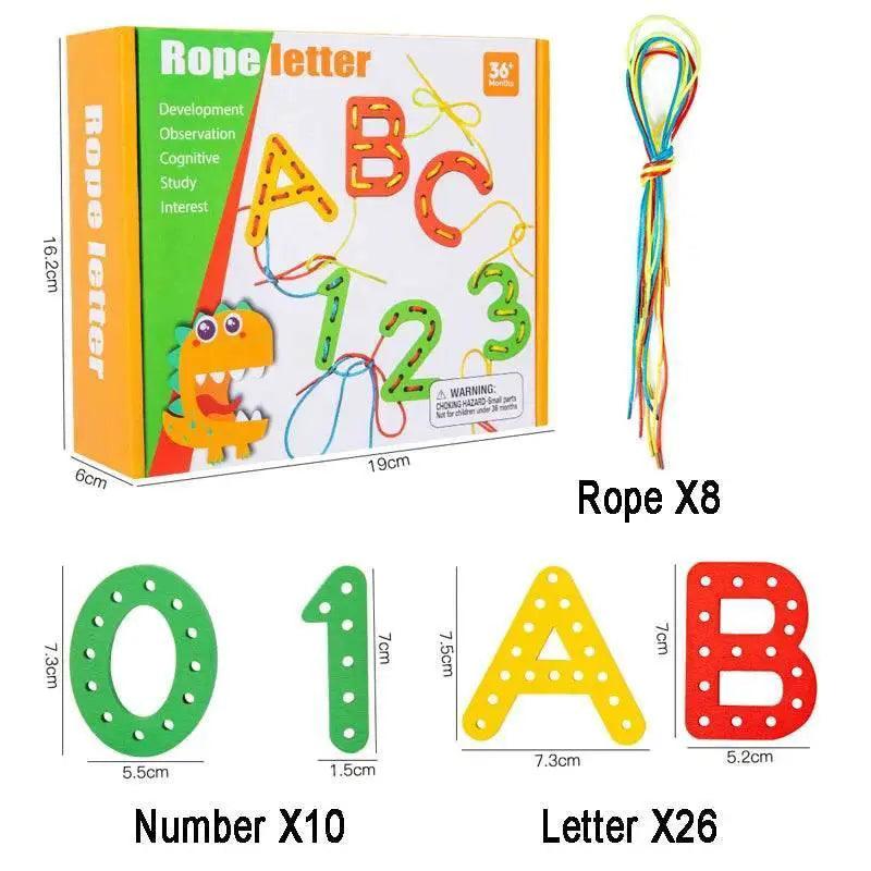  Wooden Number Letter Rope Game for Early Education Cognitive Development Handcrafted Rope Educational Toys for Hand Eye Coordination Training -  ToylandEU™