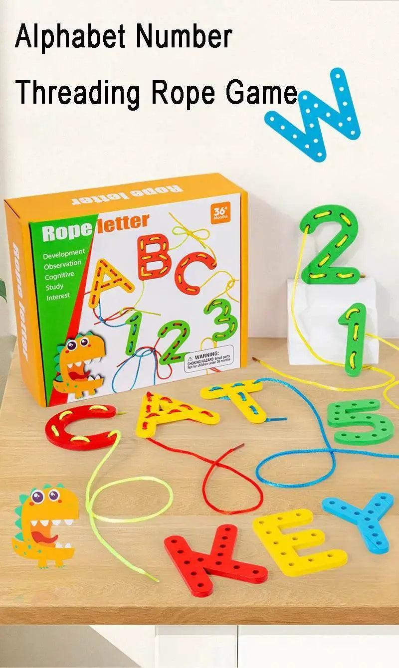  Wooden Number Letter Rope Game for Early Education Cognitive Development Handcrafted Rope Educational Toys for Hand Eye Coordination Training -  ToylandEU™
