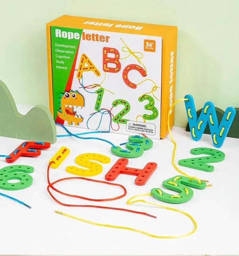  Wooden Number Letter Rope Game for Early Education Cognitive Development Handcrafted Rope Educational Toys for Hand Eye Coordination Training -  ToylandEU™