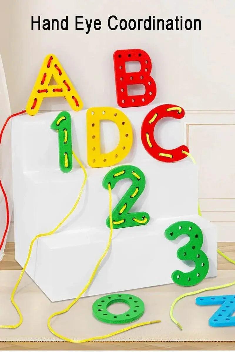  Wooden Number Letter Rope Game for Early Education Cognitive Development Handcrafted Rope Educational Toys for Hand Eye Coordination Training -  ToylandEU™