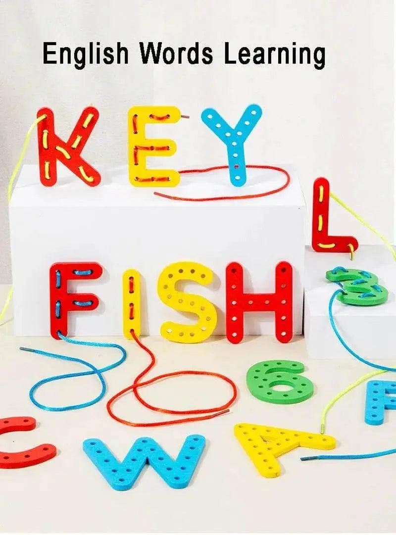  Wooden Number Letter Rope Game for Early Education Cognitive Development Handcrafted Rope Educational Toys for Hand Eye Coordination Training -  ToylandEU™