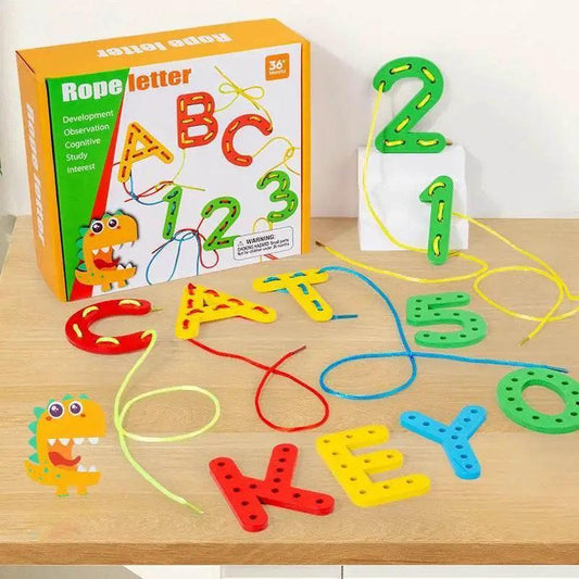  Wooden Number Letter Rope Game for Early Education Cognitive Development Handcrafted Rope Educational Toys for Hand Eye Coordination Training -  ToylandEU™