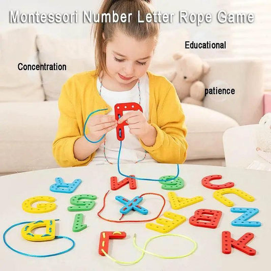  Wooden Number Letter Rope Game for Early Education Cognitive Development Handcrafted Rope Educational Toys for Hand Eye Coordination Training -  ToylandEU™