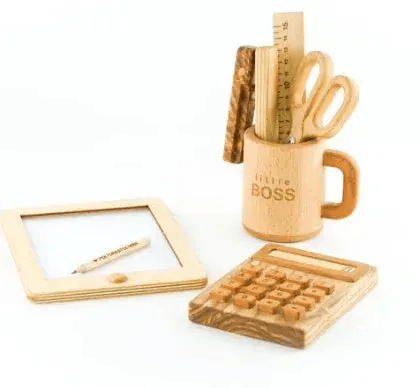 Wooden Office Pretend Play Set for Toddlers with Realistic Tools - ToylandEU