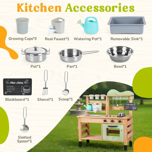  Wooden Outdoor Mud Kitchen Playset Realistic Faucet -  ToylandEU™