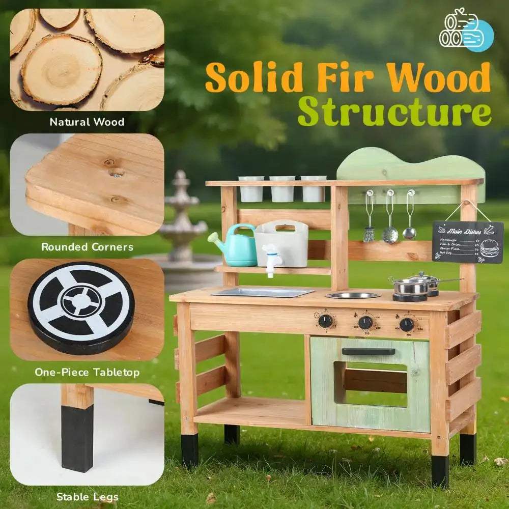  Wooden Outdoor Mud Kitchen Playset Realistic Faucet -  ToylandEU™