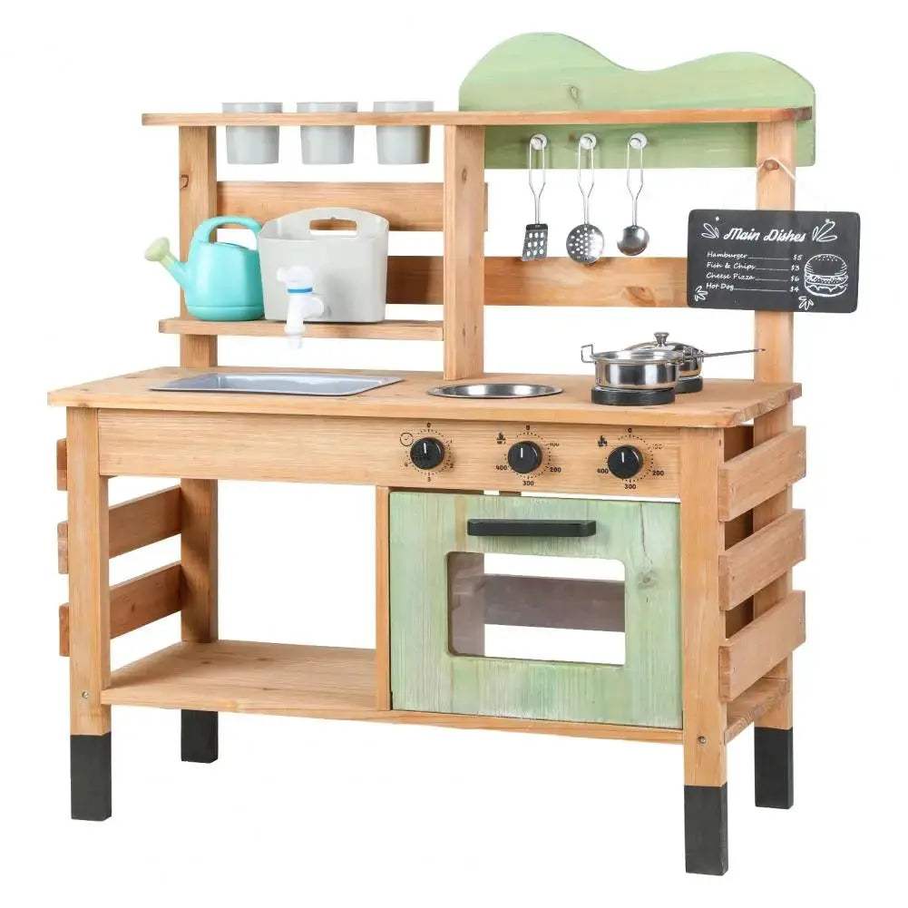  Wooden Outdoor Mud Kitchen Playset Realistic Faucet -  ToylandEU™