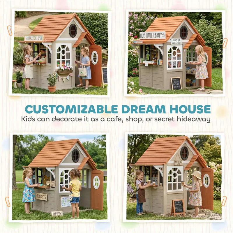  Wooden Outdoor Playhouse For Kids With Dog Door Tough -  ToylandEU™