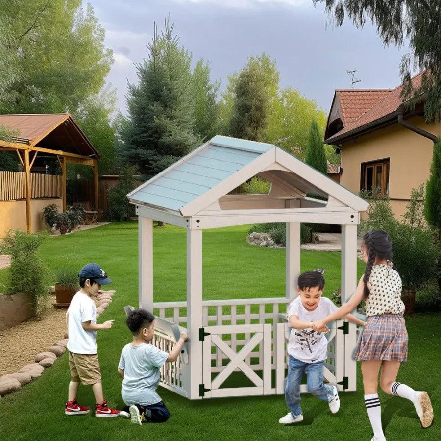  Durable Wooden Outdoor Playhouse With Built In Bench -  ToylandEU™